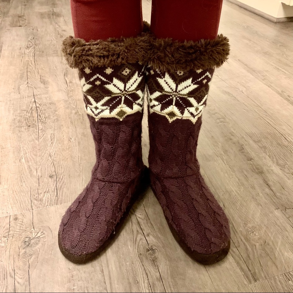 The Original Muk Luks Cable Knit Fur Slipper Boot